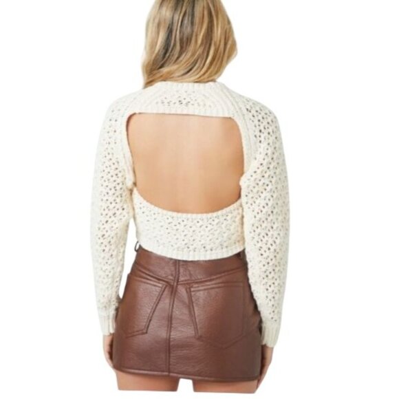 NEW Cream Loose Knit Long Sleeve Open Back Sweater Size‎ M - Picture 2 of 12
